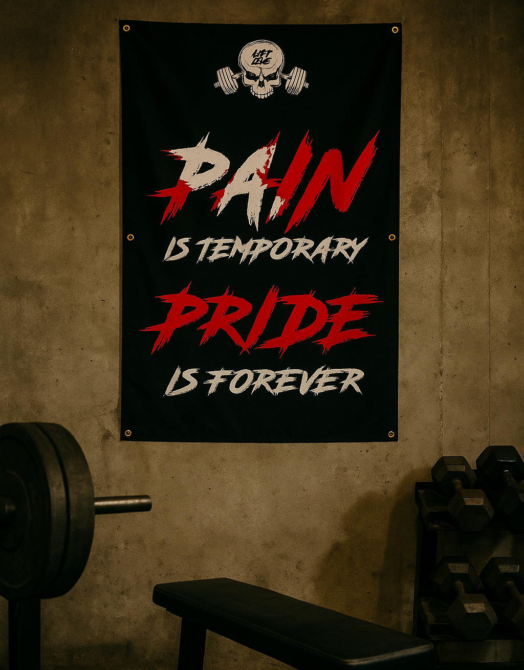 homegym flag pain is temporary pride is forever - bodybuilding motivation flag - fitness motivation - powerlifting motivation - strongman motivation - bodybuilding motivation - bodybuilding motivation flag