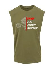 maglietta senza maniche train eat sleep ripeti - maglietta senza maniche motivazione per il bodybuilding - train eat sleep ripeti - bodybuilding