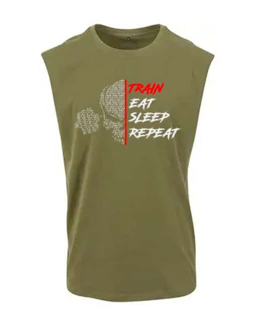 Camiseta sem mangas treinar comer dormir repetir - camiseta sem mangas musculação motivação - treinar comer dormir repetir - musculação