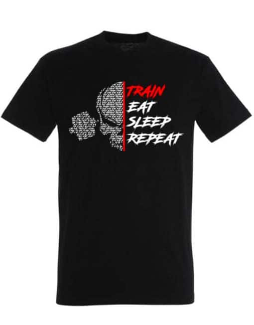trein eet slaap herhaal t-shirt - fitness motivatie t-shirt - powerlifting motivatie t-shirt