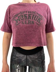 Crop-Top für Damen, Fitness-T-Shirt, Säurewaschung, Burgunderrot – Bodybuilding-Crop-Top mit Warrior Gear-T-Shirt