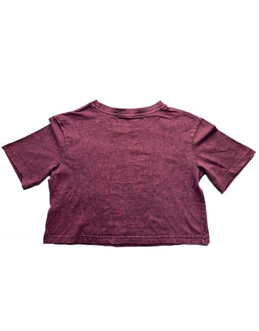crop top fitness acid wash vinröd - tvättad t-shirt för bodybuilding för kvinnor
