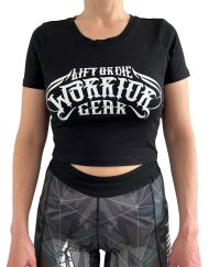 musta fitness crop top warrior gear - naisten bodybuilding t-paita