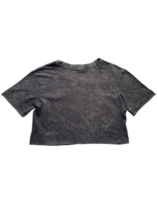 top curto de musculação com lavagem com ácido cinza escuro - camiseta fitness top curto desbotado - lavagem com ácido