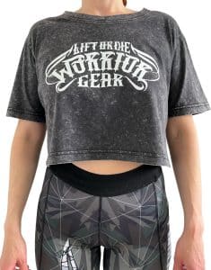 Damen Crop Top Fitness T-Shirt Acid Wash Dunkelgrau – Bodybuilding Crop Top Warrior Gear T-Shirt – Acid Wash Damen T-Shirt