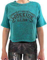 maglietta da donna crop top bodybuilding lavaggio acido blu - maglietta crop top fitness lavaggio acido