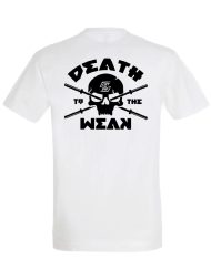 bílé fitness tričko smrt slabým - hardcore powerliftingové tričko