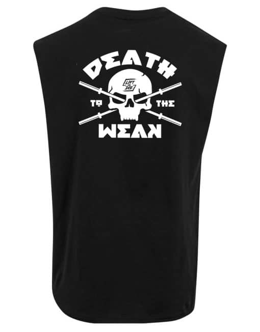 tričko bez rukávov smrť slabých - tričko bez rukávov hardcore kulturistika - hardcore powerlifting - tete de mort - lebka