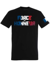 Tričko Francúzsko - tričko sila a česť - tričko sily a cti - tričko na kulturistiku - tričko na powerlifting - tričko strongman - modré biele červené tričko - tričko s výstrojom bojovníka - tričko Francúzsky vlajkový rukáv - Tričko s francúzskou vlajkou na rukáve - vlastenecké tričko - Francúzsko tričko - motivačné tričko