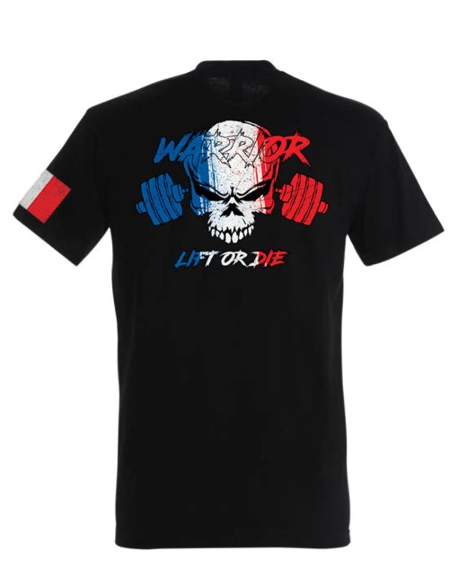 kehonrakennus t-paita ranska soturi gear - powerlifting t-paita ranska - voimamies t-paita ranska - kehonrakennus t-paita ranska - sininen valkoinen punainen t-paita