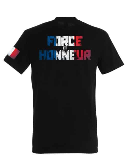 Koszulka Francji - koszulka siły i honoru - koszulka siły i honoru - koszulka do kulturystyki - koszulka do trójboju siłowego - koszulka strongmana - niebieska biała czerwona koszulka - koszulka z przekładnią wojownika - koszulka Flaga Francji na rękawie - koszulka z francuską flagą na rękawie - koszulka patriotyczna - koszulka Francji - koszulka motywacyjna