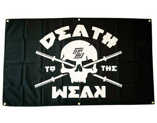 Флаг за пауърлифтинг: Смърт за слабите - Флаг за мотивация за пауърлифтинг - Банер за пауърлифтинг - Декорация на стая за пауърлифтинг - Екипировка на войн - флаг за бодибилдинг
