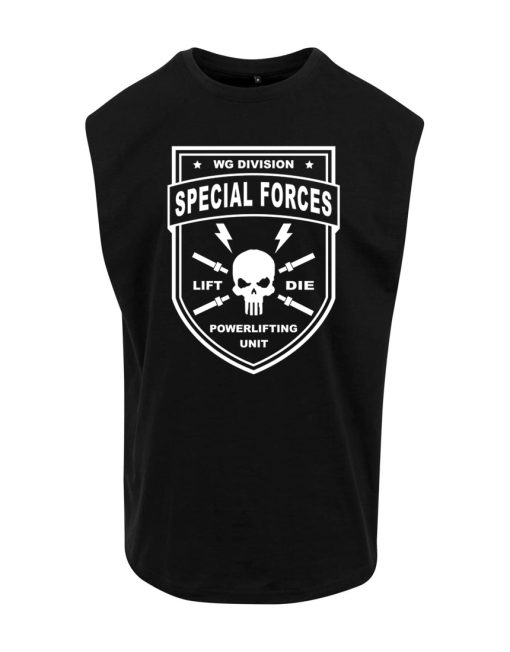 Zwart mouwloos t-shirt powerlifting force speciales - warrior gear