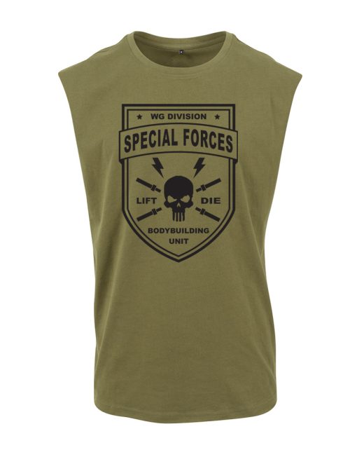 Grünes ärmelloses T-Shirt für Bodybuilding-Spezialeinheiten – Kriegerausrüstung