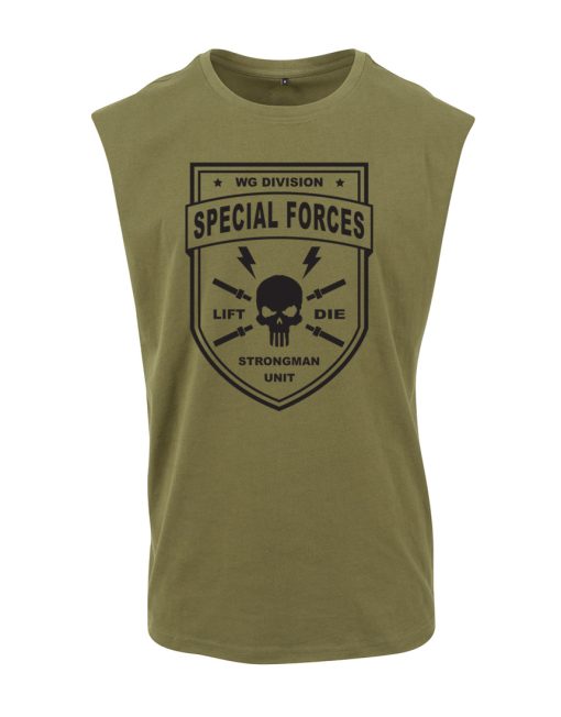 Zelené tričko bez rukávů strongman force speciales - warrior gear