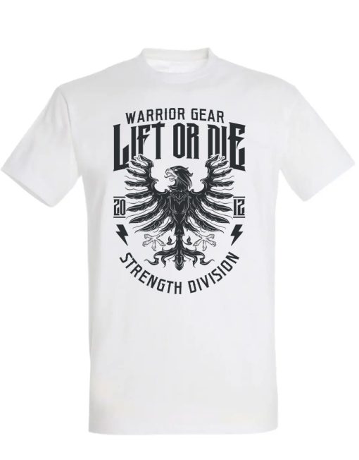 white t-shirt eagle warrior gear - powerlifting t-shirt - bodybuilding t-shirt - strongman t-shirt - bodybuilding t-shirt - eagle lift or die t-shirt - strength division