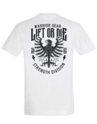 hvid t-shirt eagle warrior gear - styrkeløft t-shirt - bodybuilding t-shirt - strongman t-shirt - bodybuilding t-shirt - eagle lift or die t-shirt - styrke division