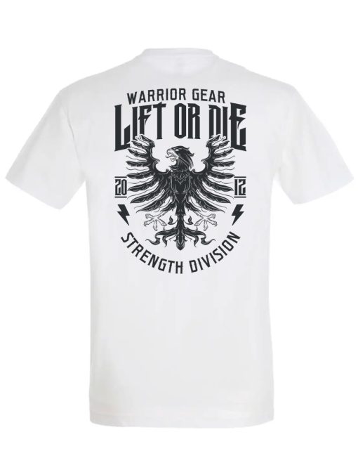 tricou alb eagle warrior gear - tricou powerlifting - tricou bodybuilding - tricou strongman - tricou bodybuilding - tricou eagle lift or die - divizie de forță