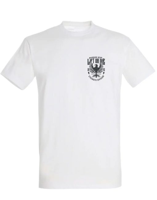 biele tričko eagle force division warrior gear - powerliftingové tričko - kulturistické tričko - strongman tričko - kulturistické tričko - tričko eagle lift or die