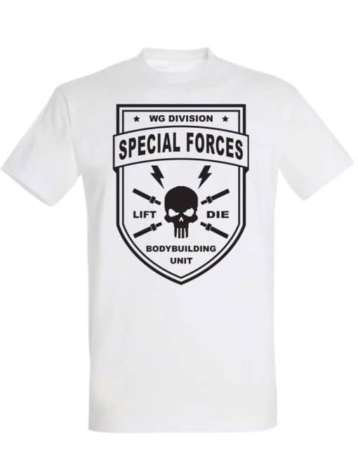 wit bodybuilding t-shirt speciale krachten - special forces t-shirt - krijgeruitrusting - bodybuilding t-shirt - bodybuilding t-shirt
