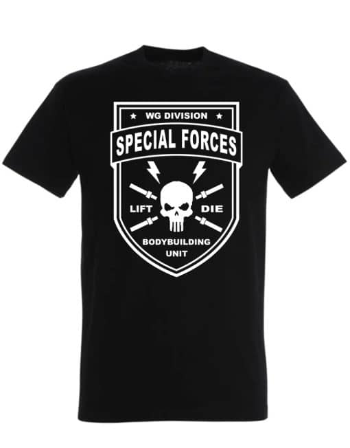 Schwarzes Bodybuilding-T-Shirt Special Force – Special Force-T-Shirt – Kriegerausrüstung – Muskelaufbau-T-Shirt – Bodybuilding-T-Shirt