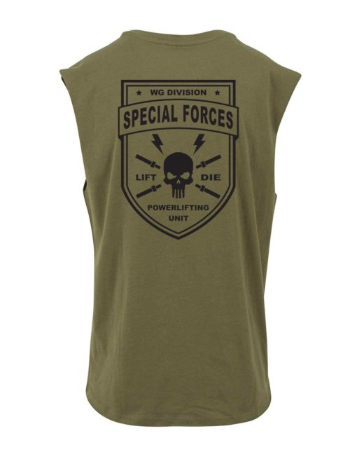 camiseta sin mangas powerlifting culturismo fuerza especial verde militar - warrior gear