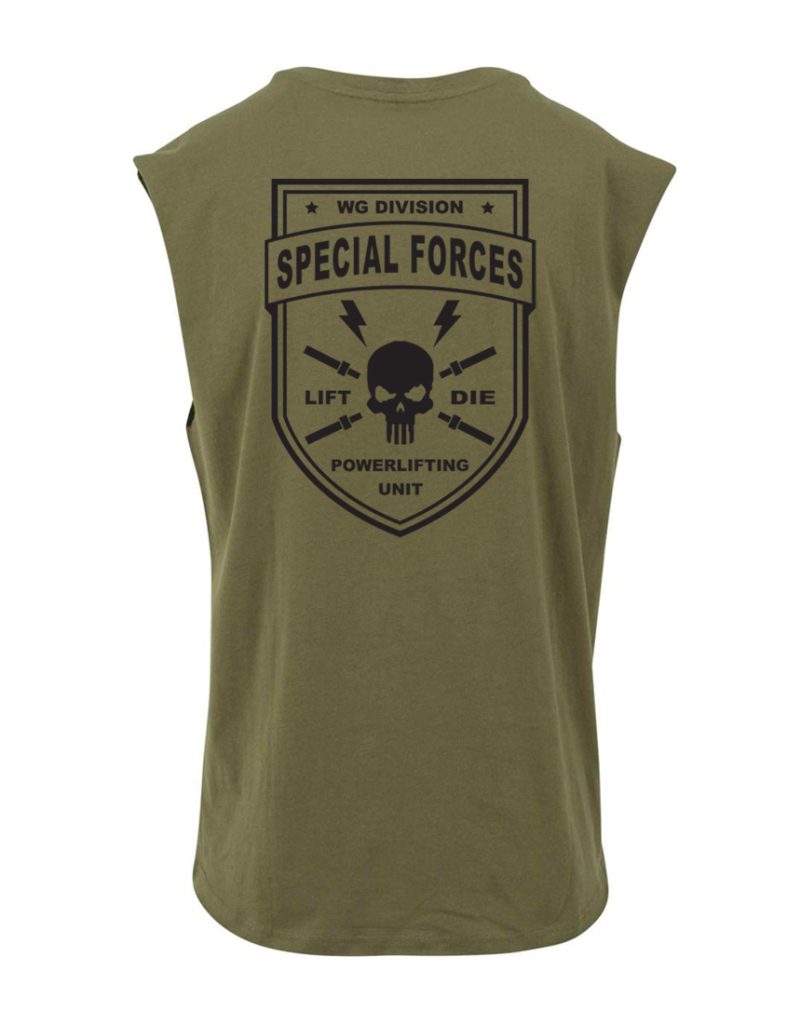тениска без ръкави пауърлифтинг бодибилдинг специална сила военна зелена - бойна екипировка