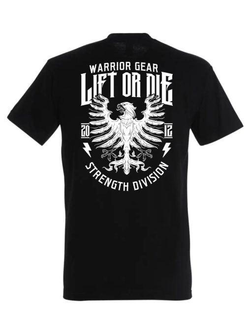 koszulka Eagle Warrior Gear - koszulka do trójboju siłowego - koszulka do kulturystyki - koszulka strongman - koszulka do kulturystyki - koszulka Eagle Lift or Die - podział siły