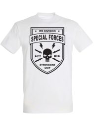 vit starkman t-shirt specialstyrkor - specialstyrka t-shirt - krigarutrustning- bodybuilding t-shirt - bodybuilding t-shirt