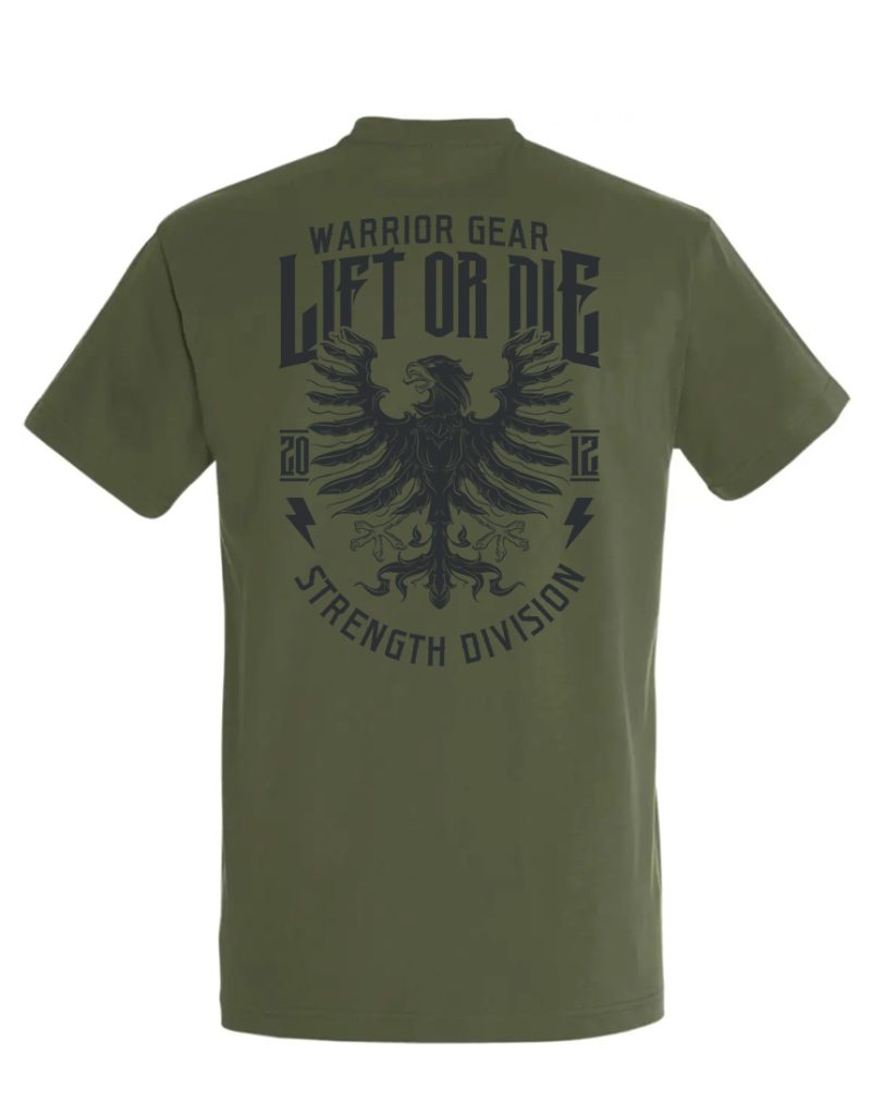 camiseta com equipamento de guerreiro águia verde - camiseta de levantamento de peso - camiseta de musculação - camiseta de homem forte - camiseta de musculação - camiseta de levantamento ou morte de águia - divisão de força