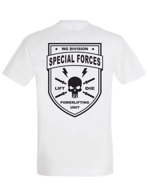 бяла тениска за пауърлифтинг специални сили - военна тениска за бодибилдинг - бойна екипировка