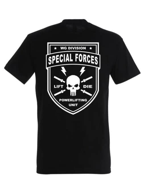 camiseta preta de levantamento de peso forças especiais - camiseta militar de musculação - equipamento de guerreiro