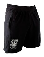 fekete férfi testépítő rövidnadrág - olcsó testépítő nadrág - testépítő rövidnadrág - erősember rövidnadrág - erőemelő nadrág - harcos felszerelés - légáteresztő nadrág - férfi sportnadrág
