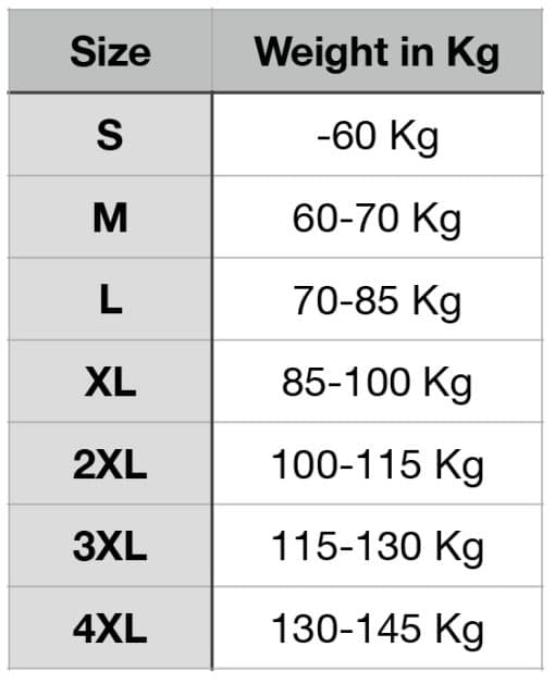 tabela velikosti singlet powerlifting