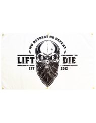 drapeau lift or die no retreat no defeat - bannière murale - poster - décoration homegym - poster chambre - motivation musculation - motivation powerlifting - motivation strongman - motivation fitness - décoration - warrior gear - warrior powerlifting gear