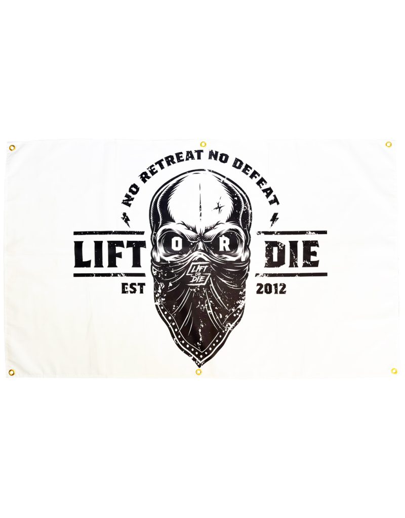 Bandera No Retreat No Defeat - lift or die no retreat no defeat - pancarta de pared - póster - decoración de gimnasio en casa - póster de dormitorio - motivación de gimnasio - motivación powerlifting - motivación strongman - motivación de fitness - decoración - warrior gear - warrior powerlifting gear
