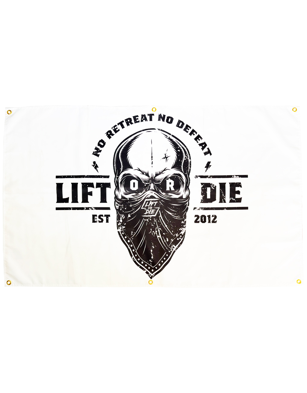 Bandera No Retreat No Defeat - lift or die no retreat no defeat - pancarta de pared - póster - decoración de gimnasio en casa - póster de dormitorio - motivación de gimnasio - motivación powerlifting - motivación strongman - motivación de fitness - decoración - warrior gear - warrior powerlifting gear