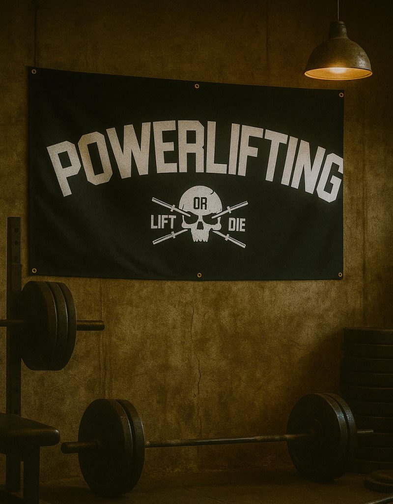 Bandera powerlifting - Banner powerlifting - Póster powerlifting - Decoración de gimnasio en casa de levantamiento de pesas - Póster de sala powerlifting - Motivación powerlifting - warrior gear - warrior powerlifting gear - Bandera powerlifting con motivación warrior gear