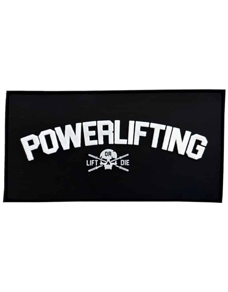 Patch PVC Powerlifting Warrior Gear avec logo crâne et barres de force.