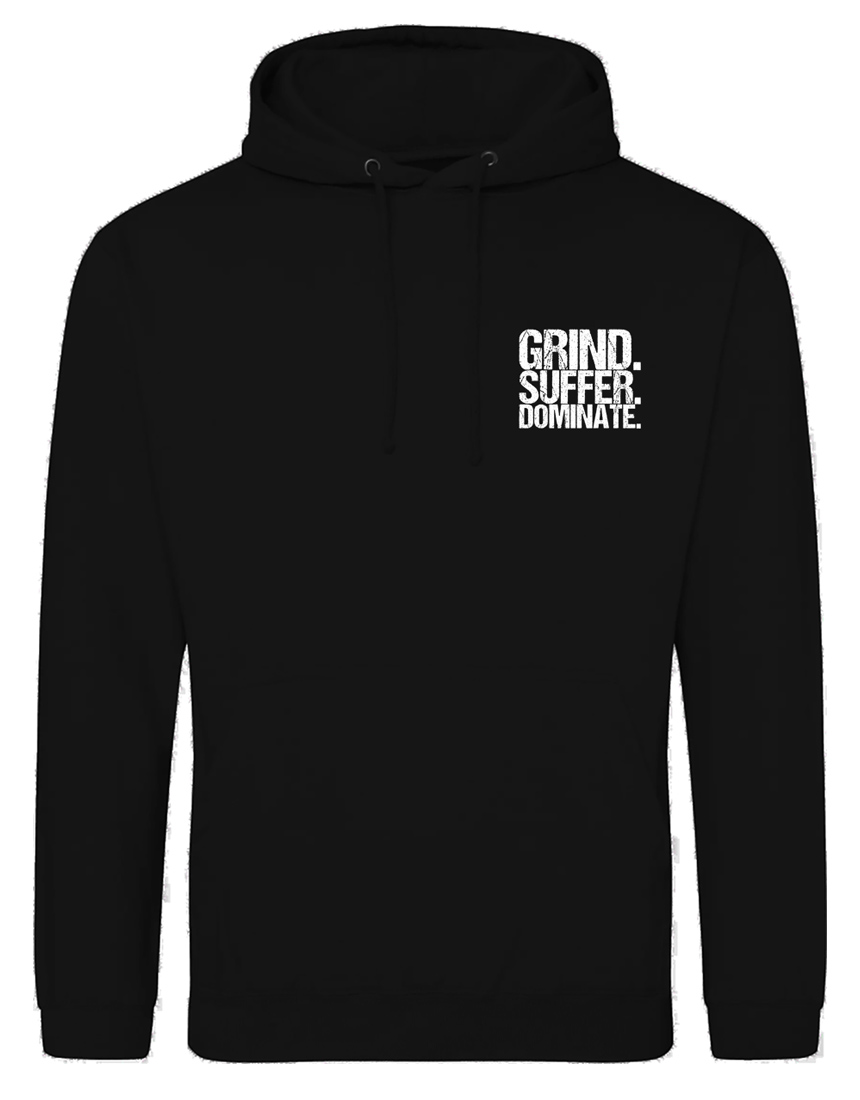 felpa nera con cappuccio grind suffer dominate warrior gear