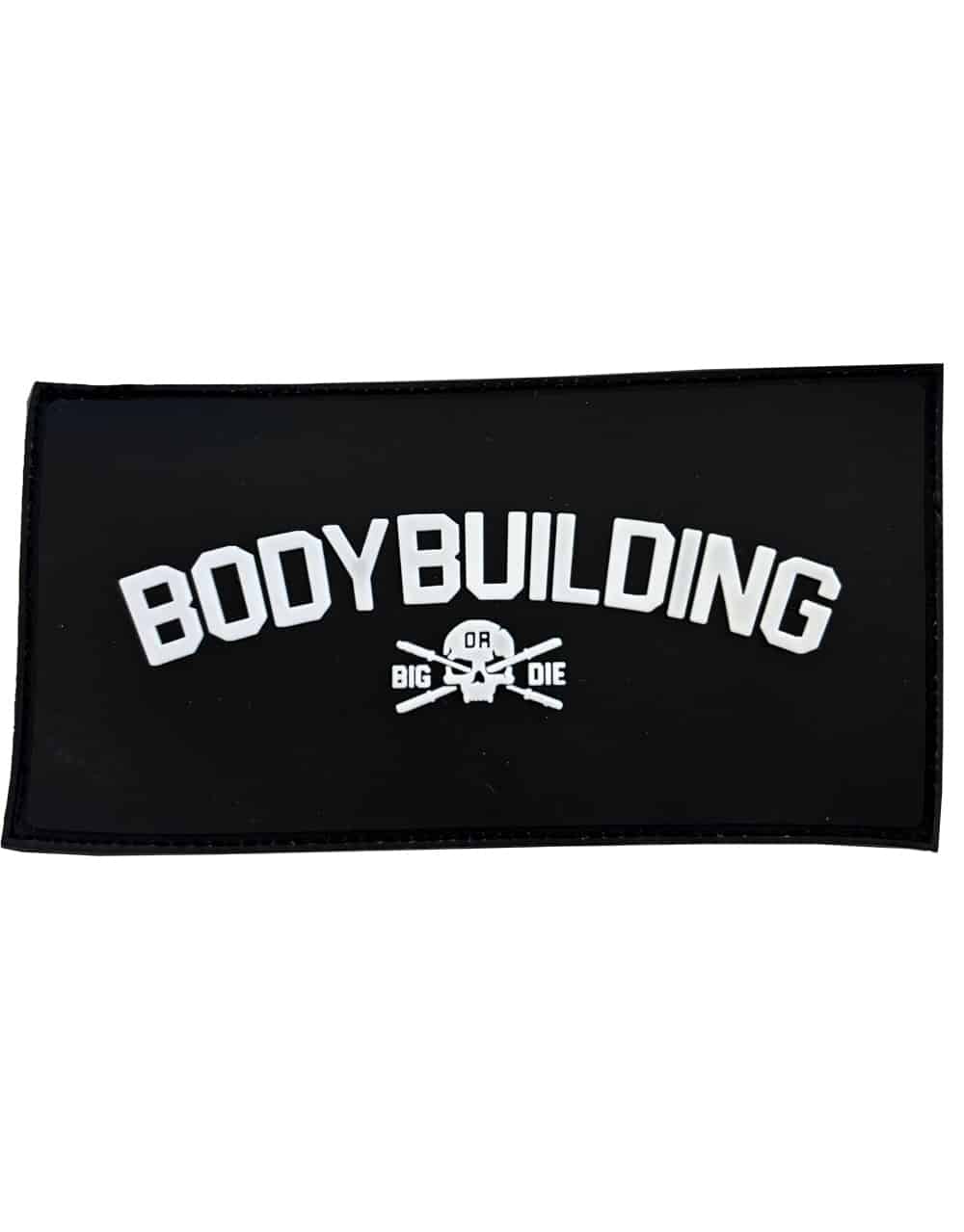 Bodybuilding Warrior Gear PVC patch with skull logo and Big or Dieinscription.