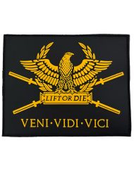 Schwarzer und goldener 3D-PVC-Aufnäher „ Lift or Die Veni Vidi Vici für Warrior GearGewichthebertasche.
