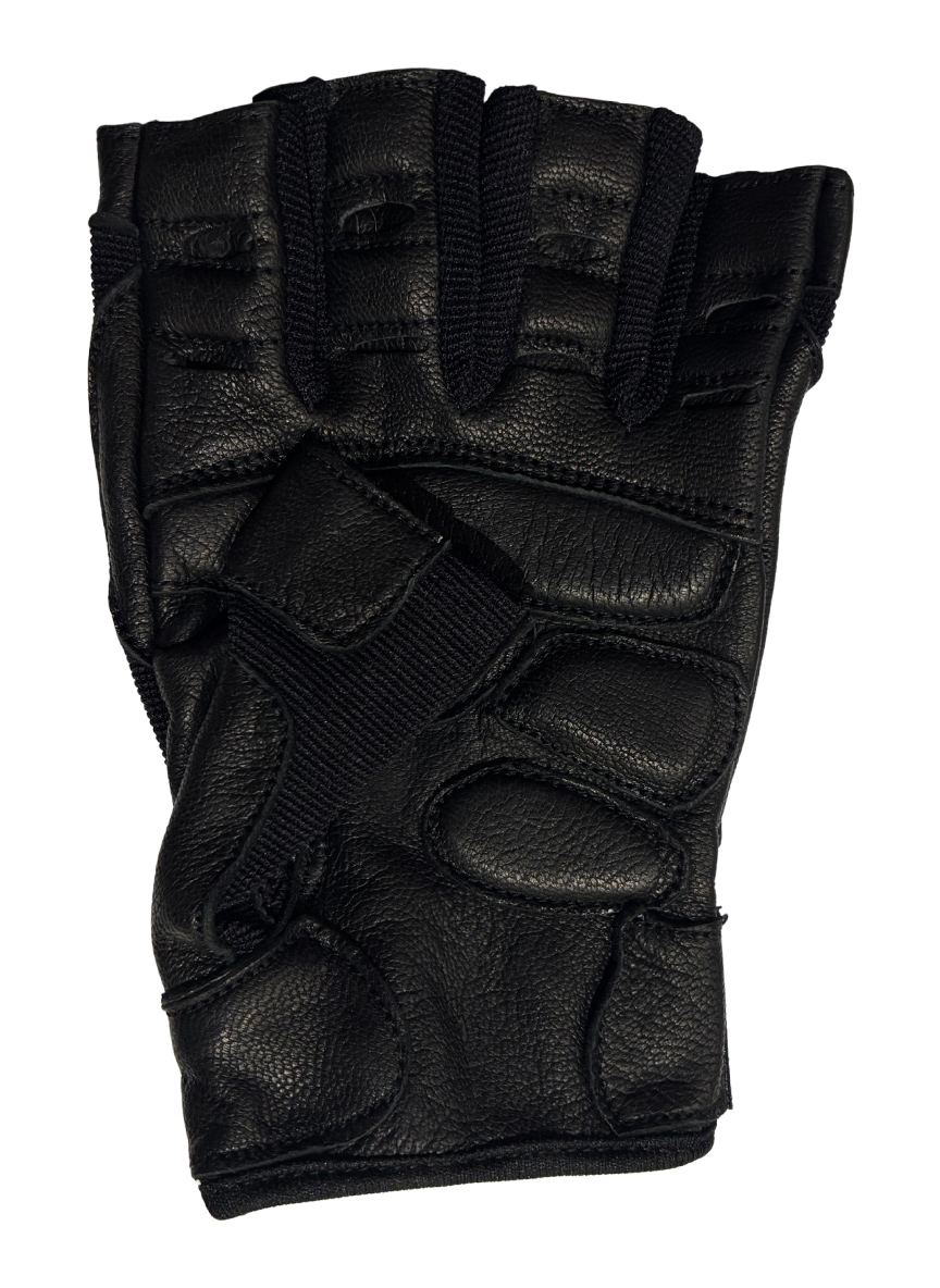 Detail of the ergonomic padding zones on the genuine leather palm of the Warrior Geargloves.