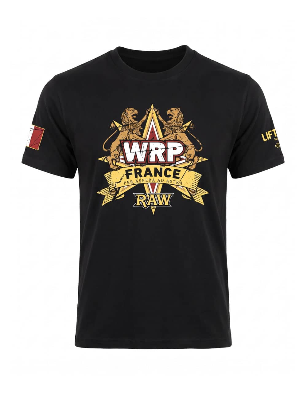 Camiseta negra WRPF France RAW powerlifting y entrenamiento de fuerza (vista frontal) - Warrior Gear