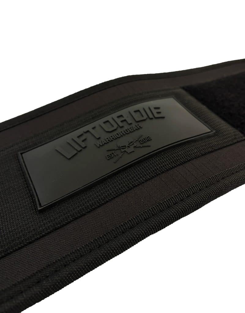 patch logo caoutchouc ceinture muscu warrior gear full black