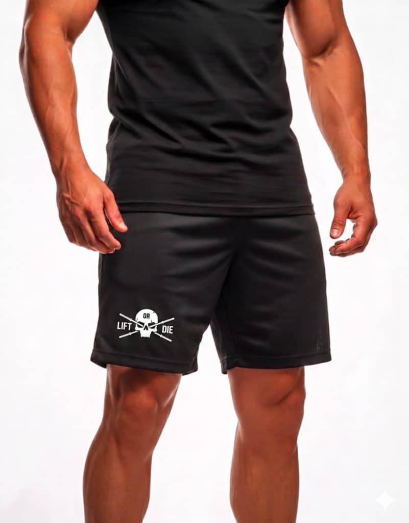 short musculation mesh noir lift or die - warrior gear - powerlifting - strongman - bodybuilding