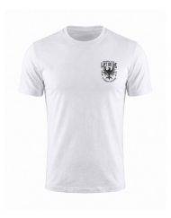 T-shirt de musculation blanc Strength Division avec blason aigle sur le torse vu de face - Warrior Gear