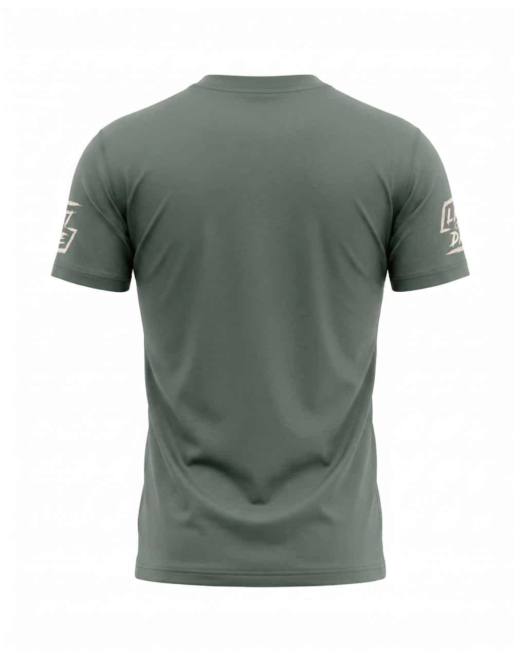 Vista de la parte trasera de la camiseta táctica verde de gimnasio y strongman Lift or Die - Warrior Gear