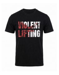 T-shirt de musculation noir avec motif Violent Lifting rouge et blanc vu de face - Warrior Gear
