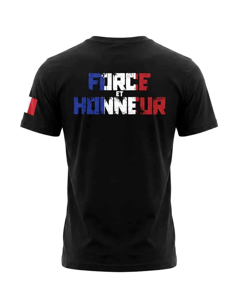 Grand marquage dos Force et Honneur tricolore et drapeau francais sur t-shirt powerlifting - Warrior Gear